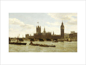 Westminster Bridge and the Houses of Parliament from the River: 1890