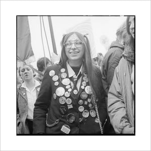 A woman participates in an anti-Nazi rally: 1978