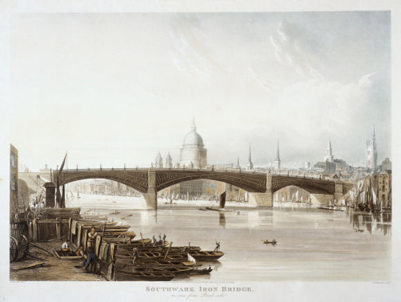 Southwark Iron Bridge as seen from Bank-side: 1819