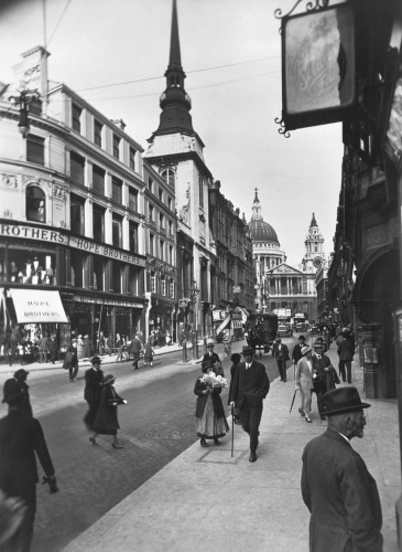 Ludgate Hill looking east to St Pauls Cathedral and St Martin Ludgate: 20th century