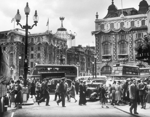 Piccadilly Circus, Coronation day, June 1953