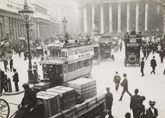 Busy street scene at Bank, c.1900
