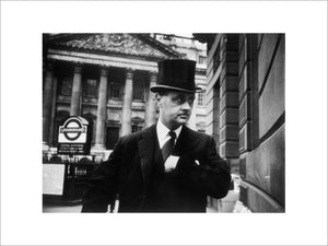 Gentleman in top hat and overcoat at Bank: 1961