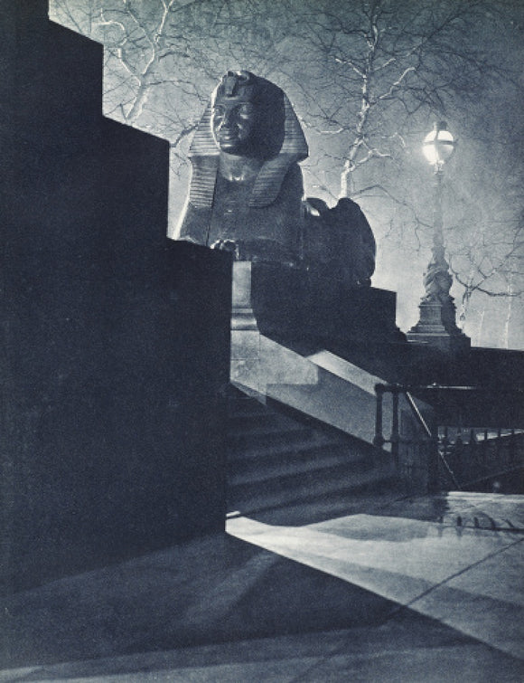 Sphinx on the Victoria Embankment at night; 1934